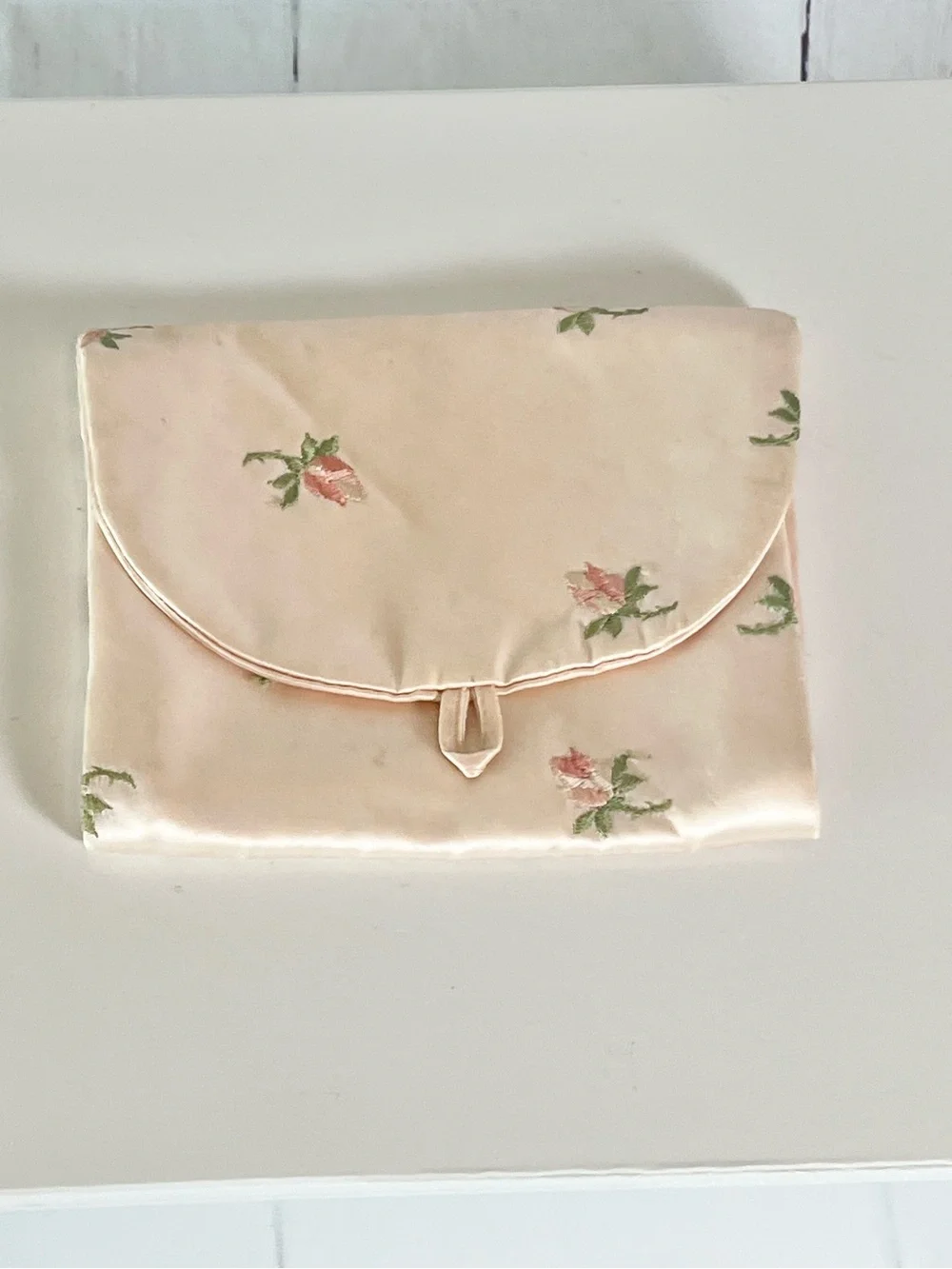 Vintage Pink Satin Embroidered Hosiery Bag Morrillcraft Boston Lingerie